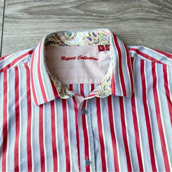 Report Collection Striped Pattern Paisley  Pattern Cuffs Button Down Shirt - Picture 5 of 16
